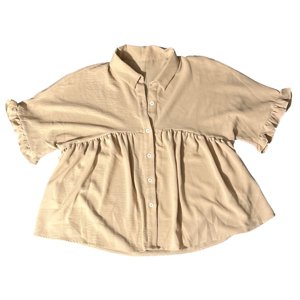 SHEIN Taupe Blouse with Ruffle Detail